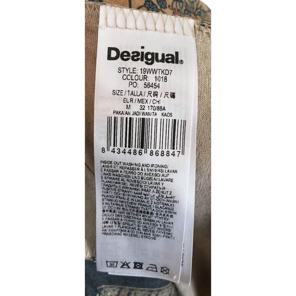 Desigual Top Women's Size Medium Beige Multi Color Floral Mixed Media - Picture 6 of 7